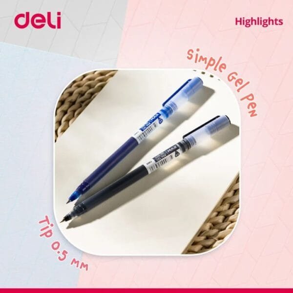 deli eg16 bk anti skid simple black ink gel pen 0.5mm pack of 12 pcs