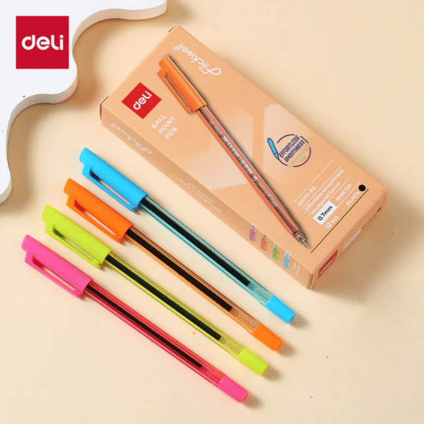 deli q100c bk flickwell ballpoint pen 0.7mm 12pcs black