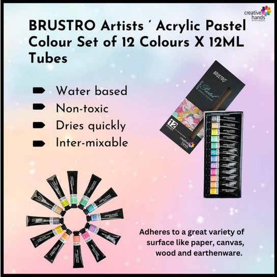 BRUSTRO Artists' Acrylic Pastel Color Set 12 x 12ml | Premium Acrylic Paint Set for Artists