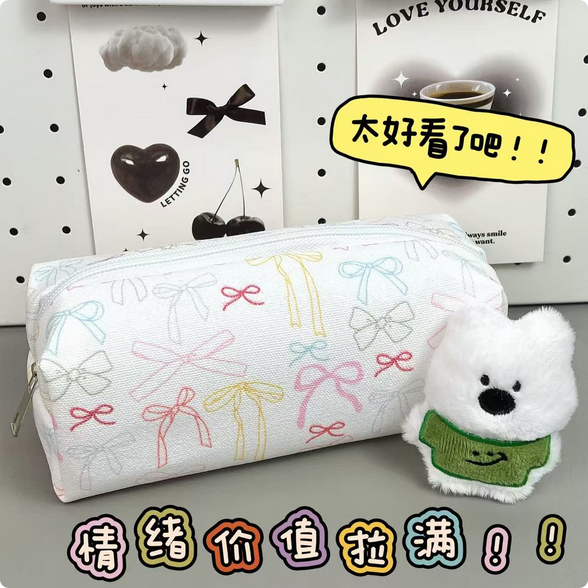 Colorful Bow Pencil Case Ins Style Large Capacity Stationery Storage Bag