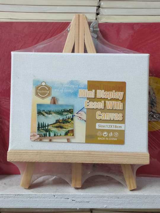 Keepsmiling Mini Display Easel with Canvas 12x18cm | Small Artist Painting & Display Stand