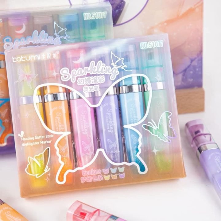 sparkling floationg glitter style hilighter marker 6pcs set