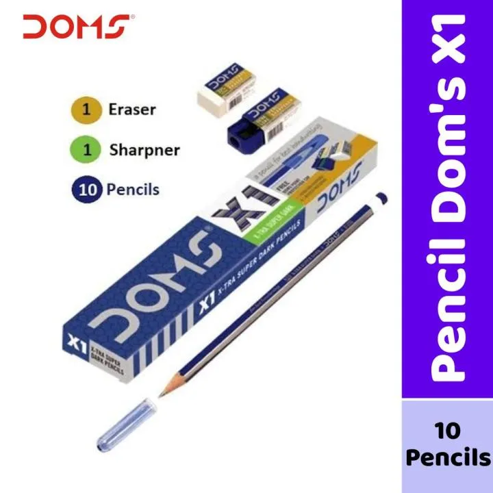 doms x1 super dark pencil set with free sharpener and eraser