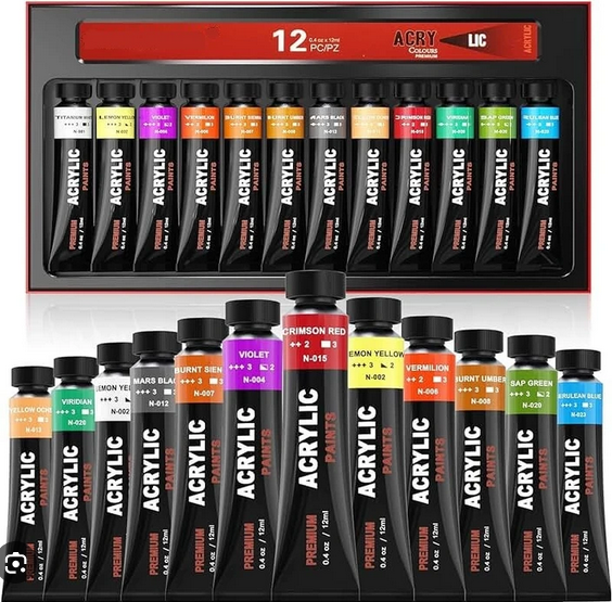 Giorgione Artists Acrylic Colour Set 12 x 12ml | Waterproof Acrylic Paint Tubes for Artists
