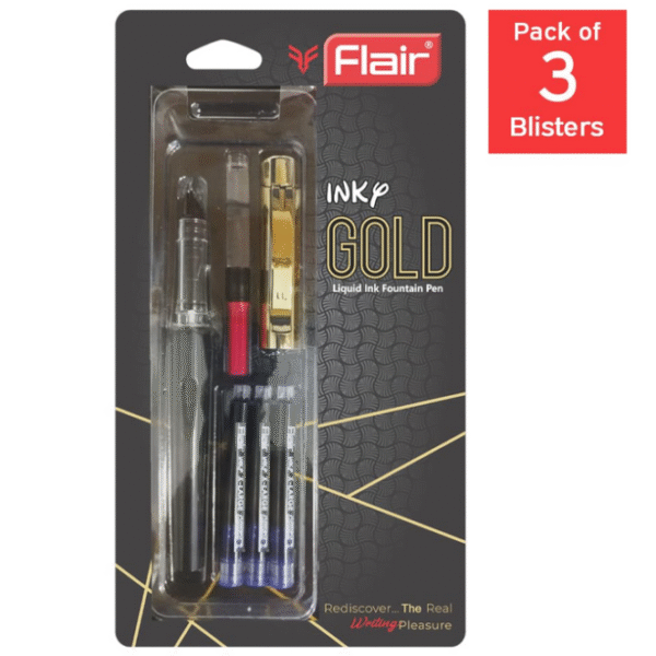 flair inky series gold liquid ink fountain pen stainless steel nib with round tip black ink