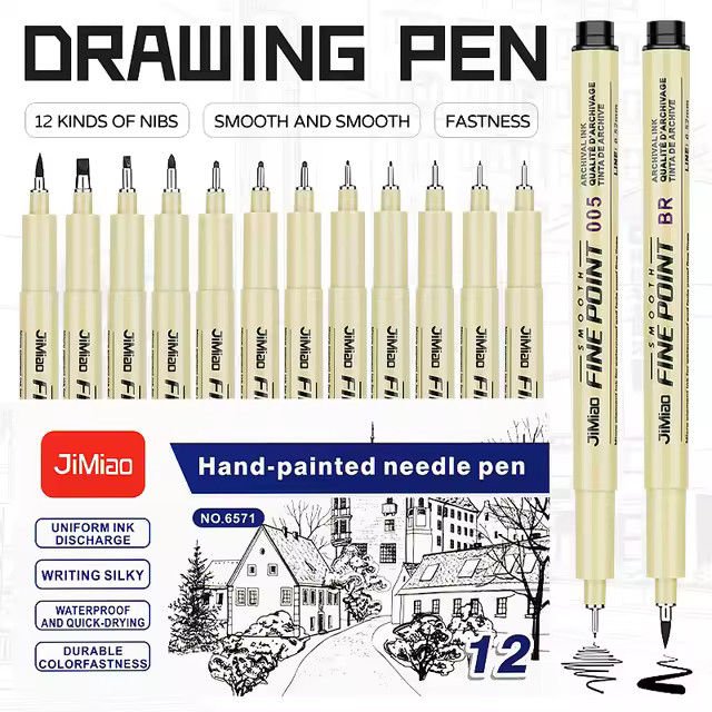 JiMiao Sketching Needle Pens Set – 12 Pcs