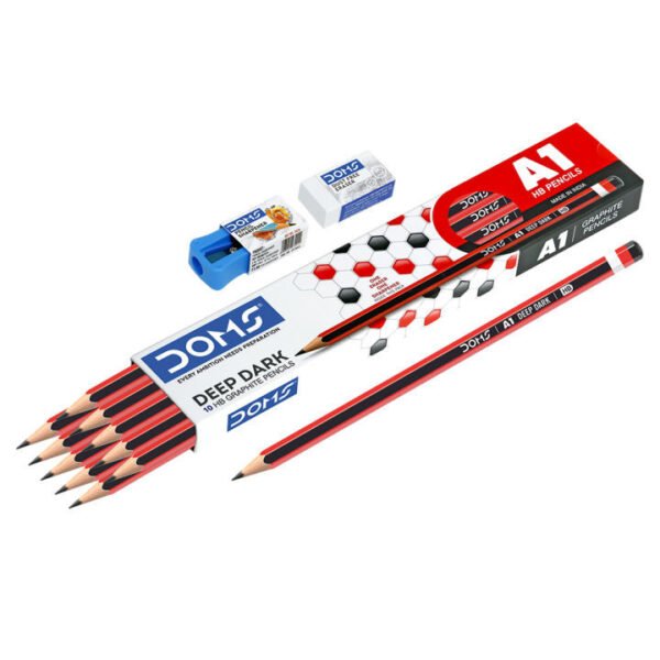doms a1 hb pencil 10 pcs with sharpner and eraser