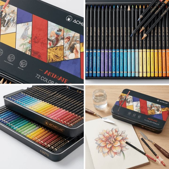 Acmeliae Artmate 72 color pencil flat metal box
