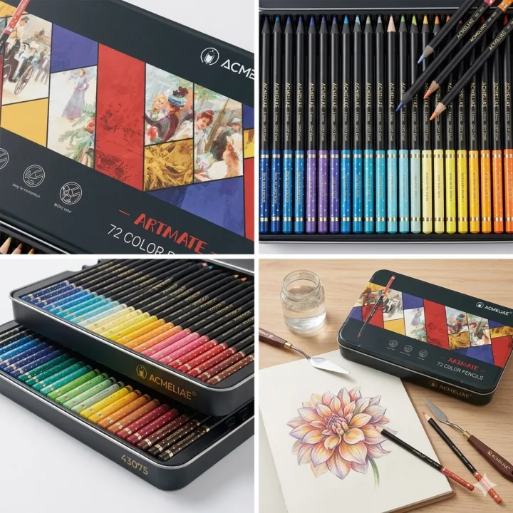 Acmeliae Artmate 72 color pencil flat metal box