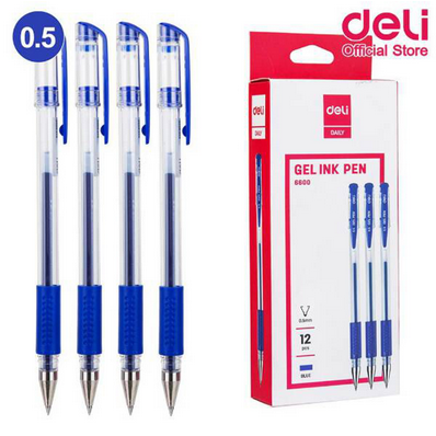 Deli 6600 Soft Grip Ball Pen Blue Pack of 12 Pens 0.5mm