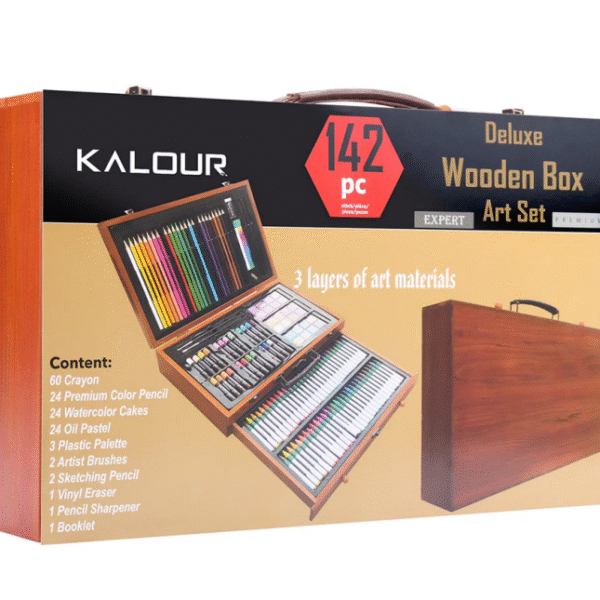 Kalour Premium Wooden Box Art Set 142 pcs | Complete Drawing & Painting Supplies