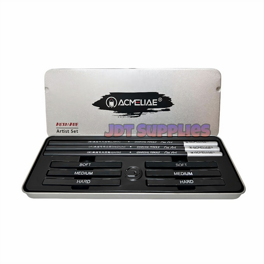 ACMELIAE Charcoal Pencil & Compressed Charcoal sticks in Tin Box 9pc