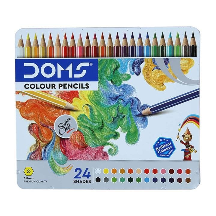 doms premium quality color pencil flat tin box 24 shade