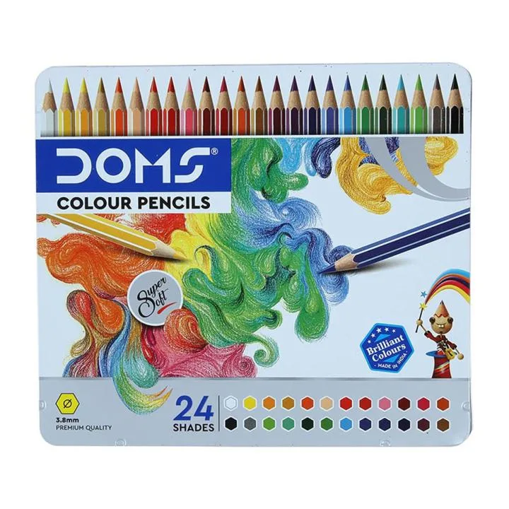 doms premium quality color pencil flat tin box 24 shade
