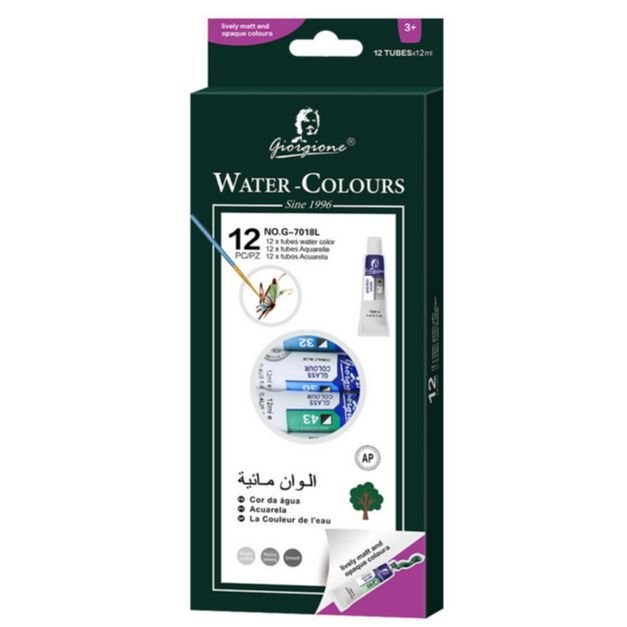 Giorgione Professional 12 Colors Watercolor Paint Set 12ml Tube Non-Toxic for Paper and Canvas for Artists' Drawings