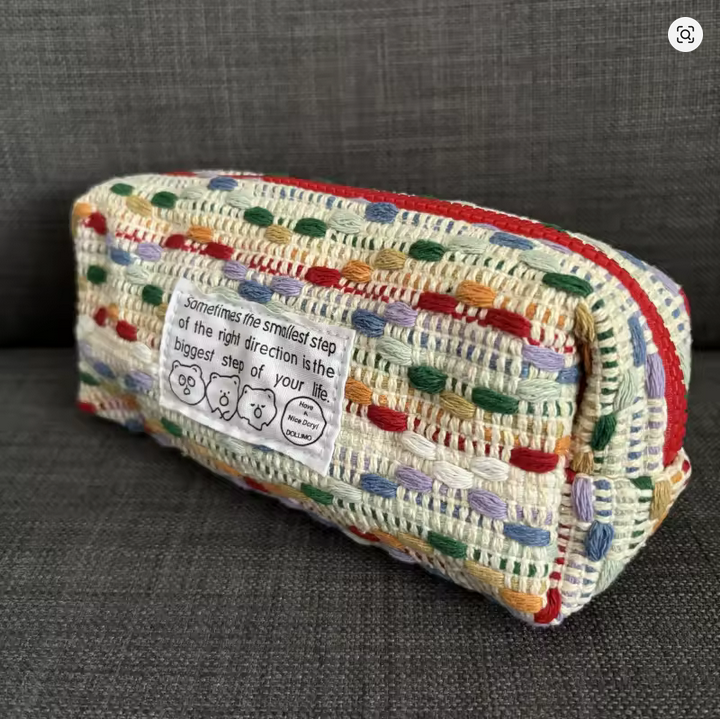 Rainbow Woven Pencil Case Contrasting Color Large Capacity Stationery School Pen Case
