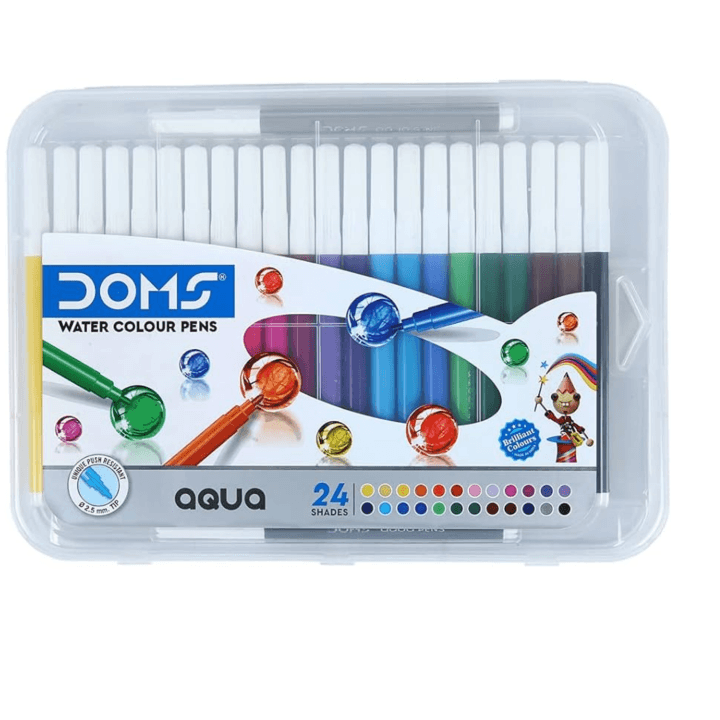doms aqua 24 shades watercolour sketch pen set | unique push resistant tip with bright