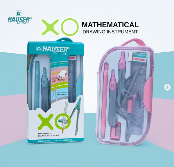 hauser mathematical drawing instruments set complete geometry box for students premium pink edition math tool kit