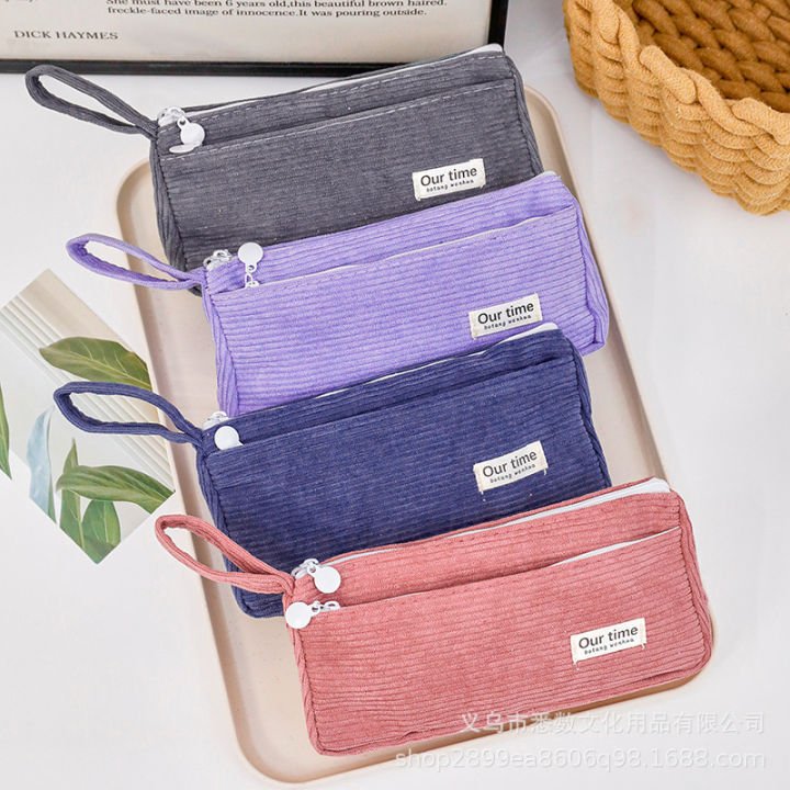 Casual Corduroy Pencil Case, Cute and Good-Looking Pure Color Pencil Case for Junior High School Students