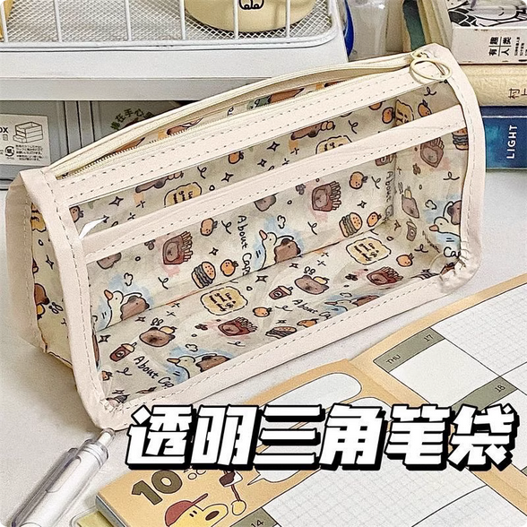 Lapibara Transparent Pencil Bag Collection Large Capacity Pencil Bag Cartoon Ins Printing High-Value Waterproof Stationery Bag