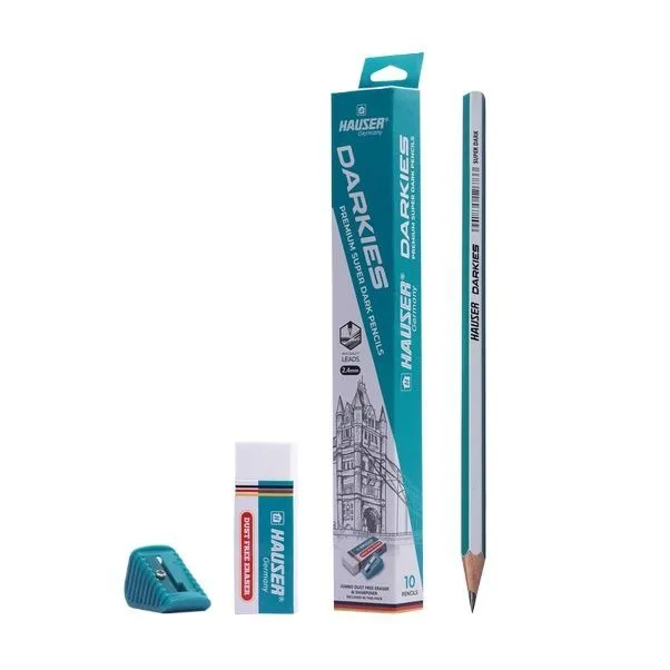 hauser darkies super dark graphite pencils dust free eraser lightweight with comfortable grip