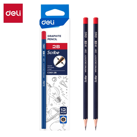 Deli EC061 2B Graphite Pencil Pack of 12 Smooth Drawing & Writing Pencils for School & Sketching