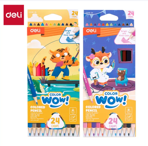 Deli EC138 Color Pencil Set 24 Colors Triangular Ergonomic Smooth Coloring Pencils for Kids & Artists