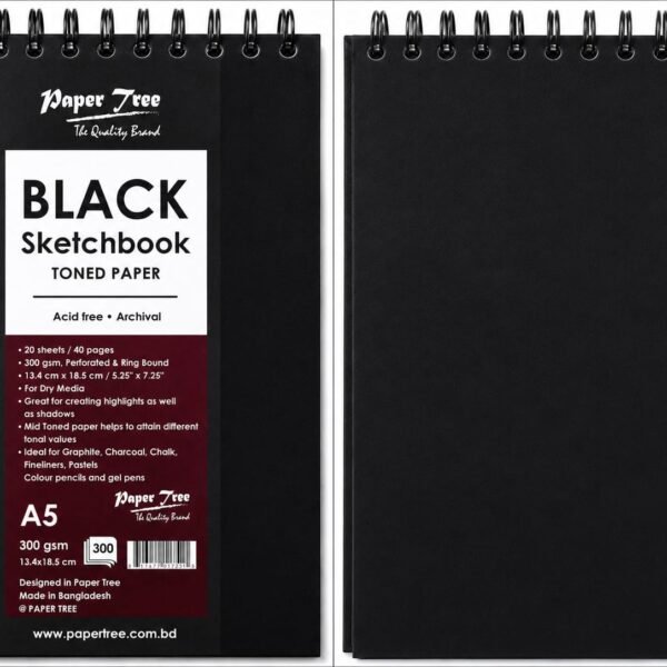 Papertree Premium Black Toned A5 Art Sketch Pad for Fast Sketching pencils pastels charcoal white and color gel pen