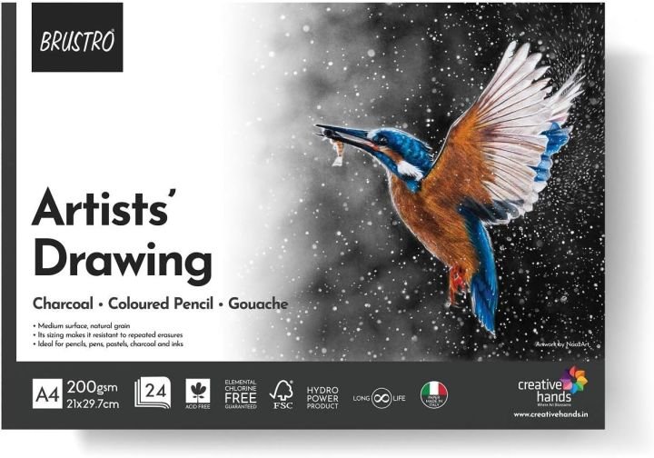 BRUSTRO Artist Drawing Pad A4 200 GSM 24 Sheets | Premium Glued Drawing Paper Pad