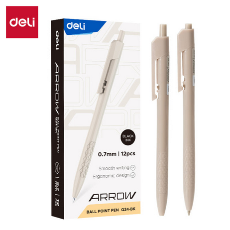 deli eq24 bk arrow retractable ballpoint pen 0.7mm 12pcs