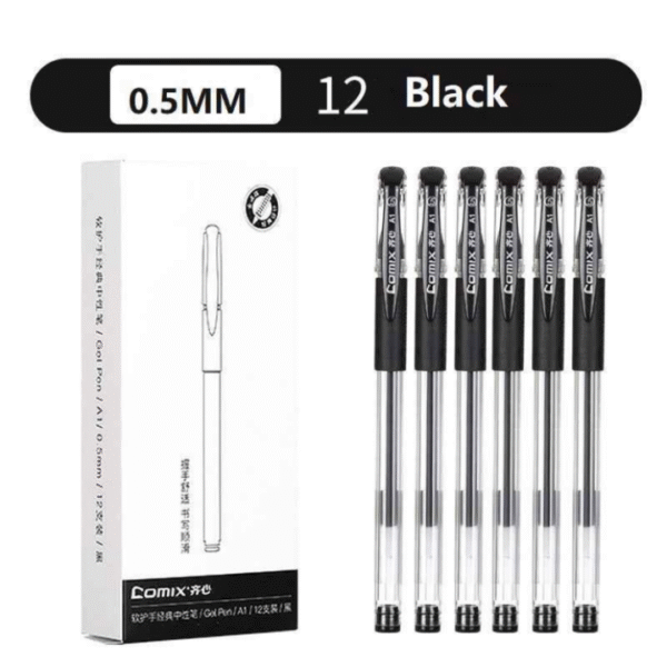comix a1 gel pens black fine point 0.5mm 12 pcs
