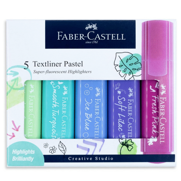 faber castell pastel textliner pen set pack of 5 highlighter markers for study, journaling & doodling