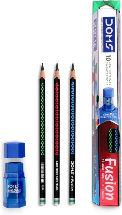 doms fusion x tra super dark pencil set – 10 pcs with free 1 eraser and 1 sharpener