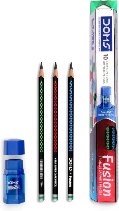 doms fusion x tra super dark pencil set – 10 pcs with free 1 eraser and 1 sharpener