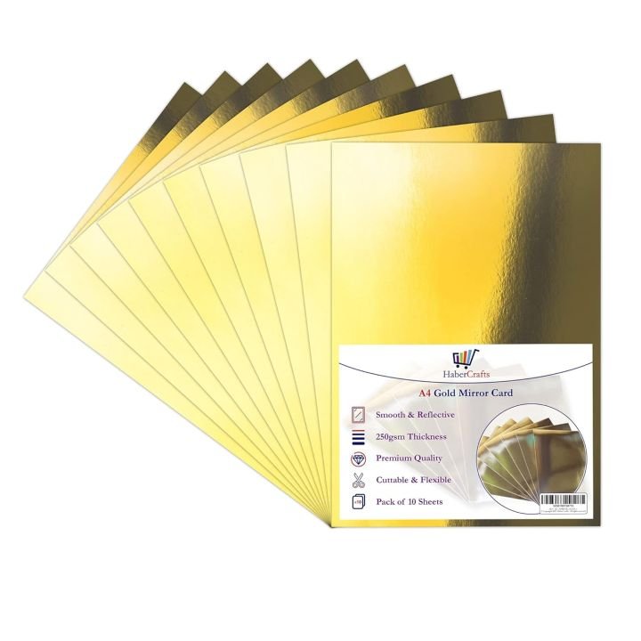 Gold Mirror Card A4 Metallic Mirror Board Thick 250gsm Shiny Golden Sheets 10sheets