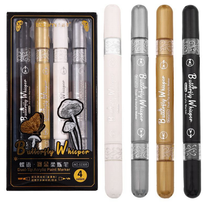 Dual Head Black White Gold Silver Acrylic Pens Permanent Marker Waterproof