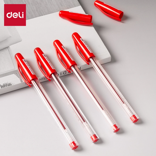 Deli EQ99-RD Ball Point Pen 0.7mm Red 10pcs