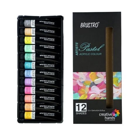 BRUSTRO Artists' Acrylic Pastel Color Set 12 x 12ml | Premium Acrylic Paint Set for Artists