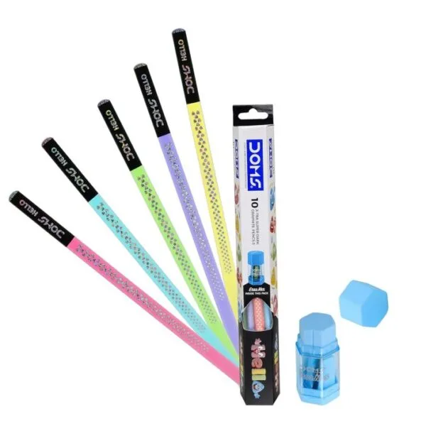 doms hello x tra dark pencil with free erasner (erase + sharp)