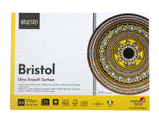 BRUSTRO Bristol Ultra Smooth Pad A4 250 GSM 20 Sheets | Premium Drawing & Illustration Paper