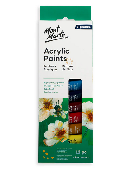 Mont Marte Acrylic Paint Set 12 Colors x 8ml Artist Acrylic Paint Kit
