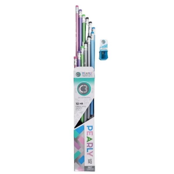 doms c3 pearly pencil | rubber tipped graphite pencils | 10 pieces pack | easy sharpening super dark pearly pencil