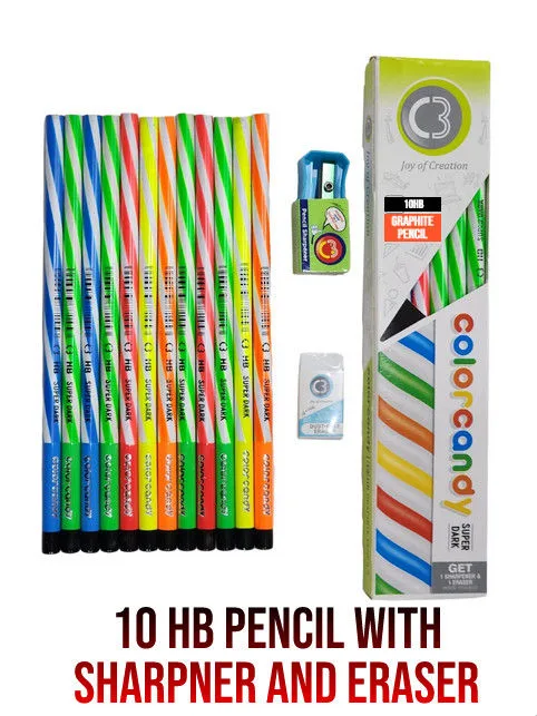 doms c3 color candy super dark hb graphite pencil box 10 pcs pack