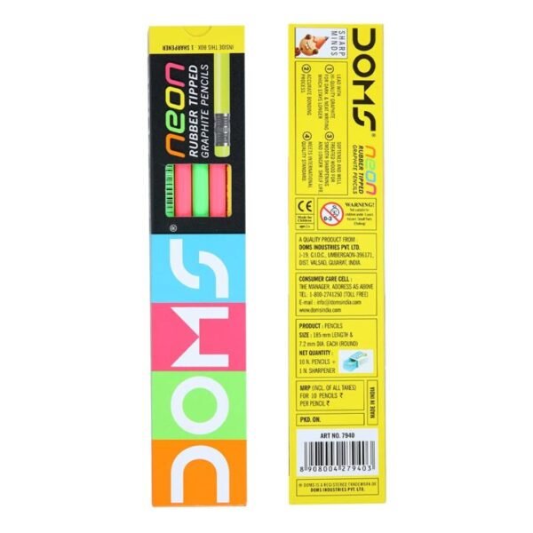 doms neon rubber tipped hb graphite pencils