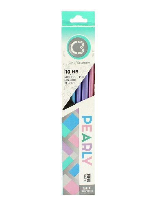 doms c3 pearly pencil | rubber tipped graphite pencils | 10 pieces pack | easy sharpening super dark pearly pencil