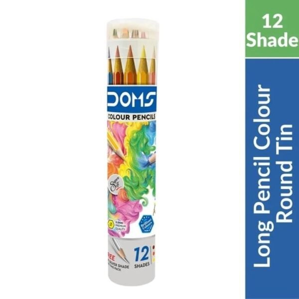 doms non toxic super soft colour pencils in round tin box 12 shades