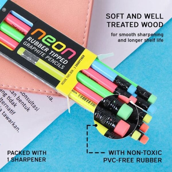 doms neon rubber tipped hb graphite pencils