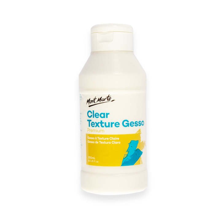 Mont Marte Clear Texture Gesso 250ml Transparent Acrylic Primer for Canvas, Mixed Media & Textured Art