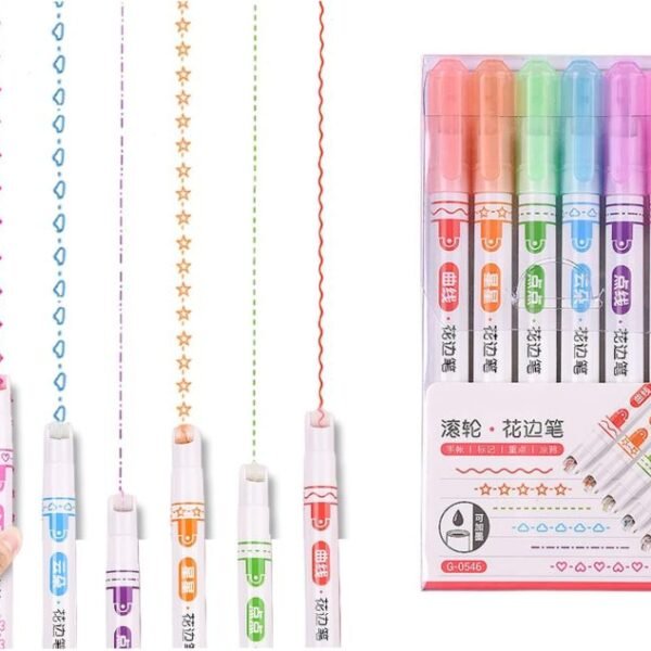 Curve Highlighter Pen Set with Dual Tips | Colored Curved Pens with 6 Different Curve Shapes for Note Taking, Journaling & Creative Writing