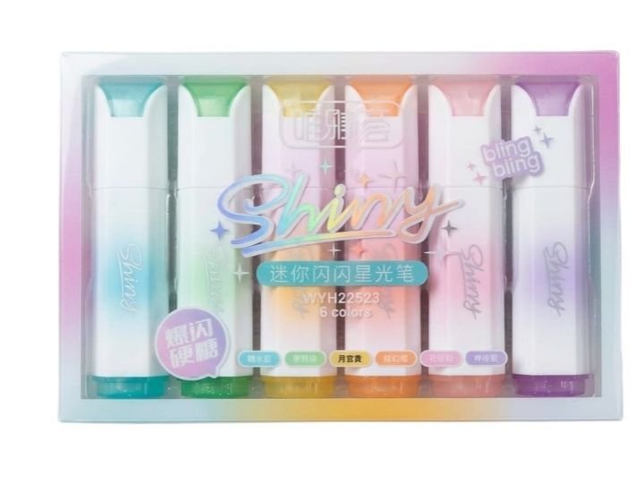 6pcs set kawai half Shiny Pastel Hilighter bling bling